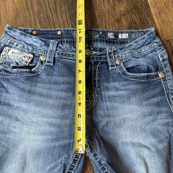 Miss Me Jeans 28 Curvy Crop Mid Rise Lace Pocket Bling Crystal Embellished - Picture 12 of 13